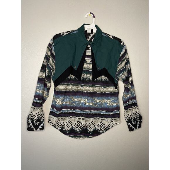 Vtg Rough Rider Circle T Western Aztec Women's M Button Up Shirt USA 90s Y2K - Picture 1 of 9